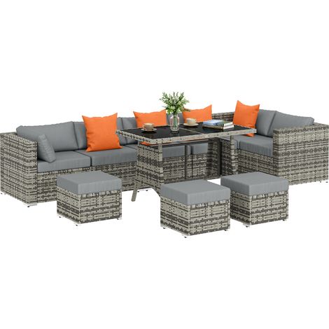 Outsunny 10 Piece Rattan Garden Furniture Set, Outdoor Patio Furniture