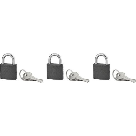 Set di 3 lucchetti BASIC grigi con chiave, base 30 mm, ansa in acciaio cementato, chiave uguale, 3 chiavi/cad. - SERRUPRIX