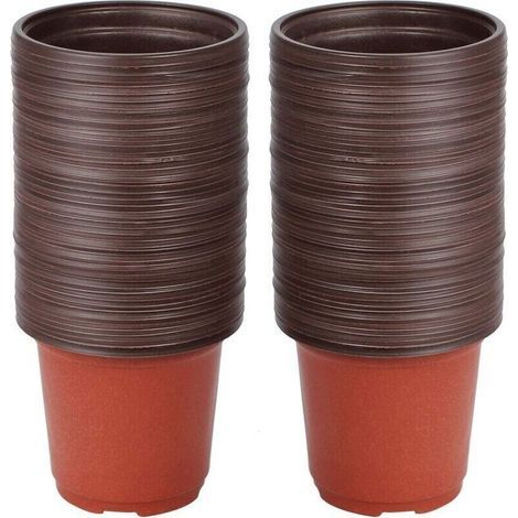 Petits pots de fleurs, lot de 100 pots réutilisables pour semis/pépinières, pots ronds en plastique pour rempotage/plantation, pour la culture intérieure et extérieure, 10 cm (1/5)