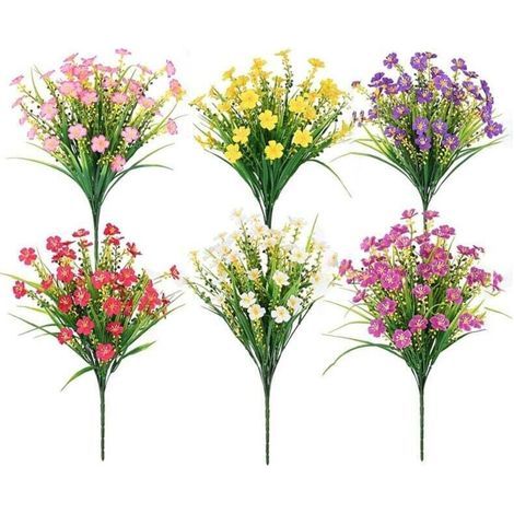 Per uso esterno, 6 set di piante artificiali da esterno, fiori finti, piante artificiali resistenti ai raggi UV, per esterni (1/4)
