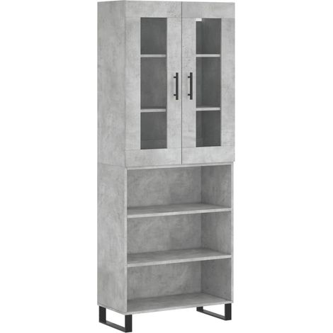 Buffet bahut commode armoire meuble de rangement organisateur cuisine salle de séjour salon haut 69,5 x 34 x 180 cm bois d'ingénierie gris