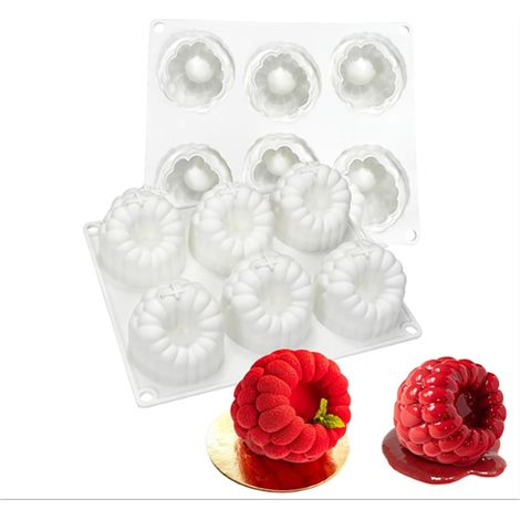 Ensemble de moules à gâteau en silicone 3D fraise-framboise, moule à dessert flexible, adapté au gâteau mousse, au brownie, à la gelée, à la crème glacée et aux bonbons (fruits) (1/3)