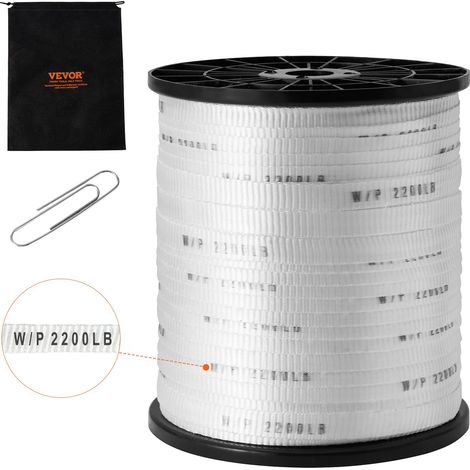 VEVOR Nastro di trazione in poliestere, Corda piatta a nastro 5/8" x 108', Capacità trazione 2200 lbf, Nastro di trazione per cavi per imballaggio, giardinaggio, elettricità commerciale, bianco