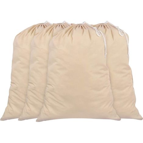Sac À Linge - Toile Coton 100 % - 35 x 52 cm - Fermeture À Cordon - Lavable En Machine - Lot De 4 (1/5)