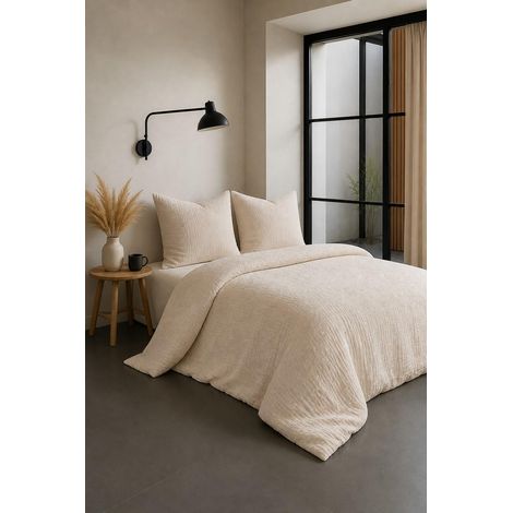 Parure de Couette en Gaze de Coton 240x260 cm Beige (1/5)