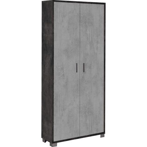 Armadio Multiuso 2 Ante 83x190x29 cm Ossido Nero/Cemento (1/3)