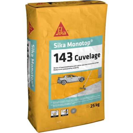 Sika – Revêtement d'imperméabilisation MonoTop-143 – 25 kg – Résistant à l'eau sous pression – Pour cuvelage béton – Gris ciment