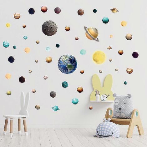 Ensemble d'autocollants muraux représentant l'univers galactique et ses multiples planètes. Autocollants muraux amovibles pour la décoration de la chambre et du salon. (1/5)