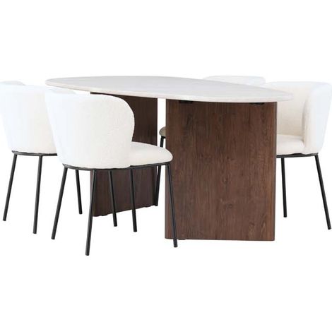 Grönvik Essgruppe Tisch offwhite und 4 Edina Stühle weiß.