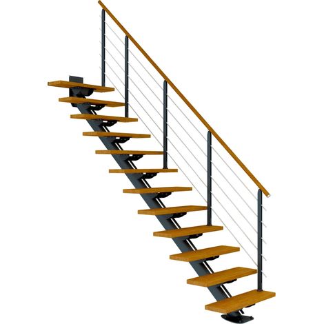 Dolle Mittelholmtreppe Sydney in Eiche, geölt 75 cm breit Gerade für Geschosshöhen 222 – 270 cm UK Metall Anthrazit mit einseitigem Designgeländer (1/2)