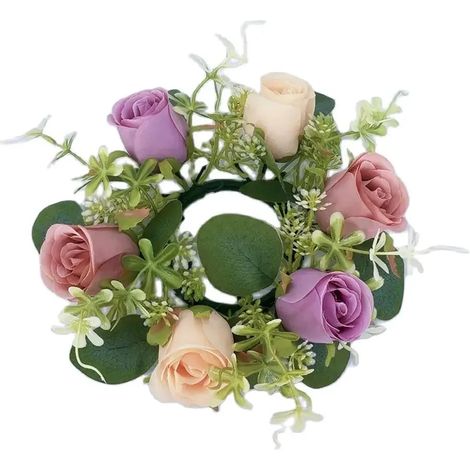 Couronne de roses artificielles, bougeoir rustique avec rose artificielle pour décoration de table de Noël (1/5)