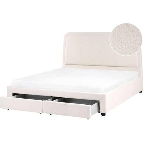 Bed with Storage Drawers Boucle SARDENT 180 x 200 cm (EU Super King) Off-White (1/5)