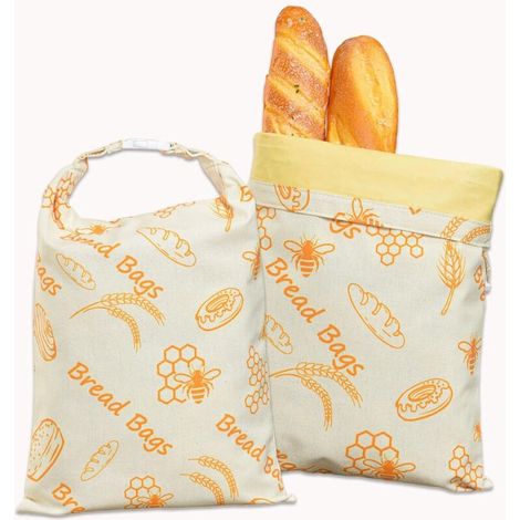 Sac réutilisable en lin/coton – sac à pain 43 x 30 cm – fermeture refermable – conservation des aliments