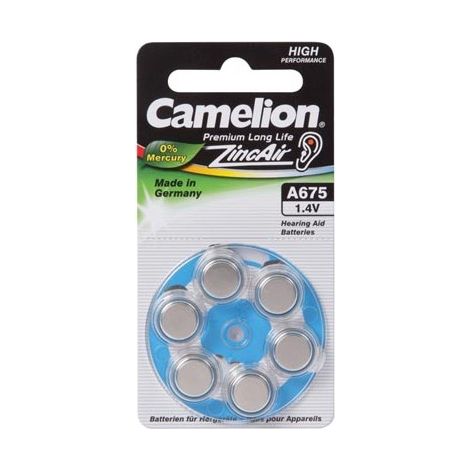 Camelion 6 piles pour appareil auditif Zinc-Air A675 0% Mercury/Hg - Bleu (A675-BP6)