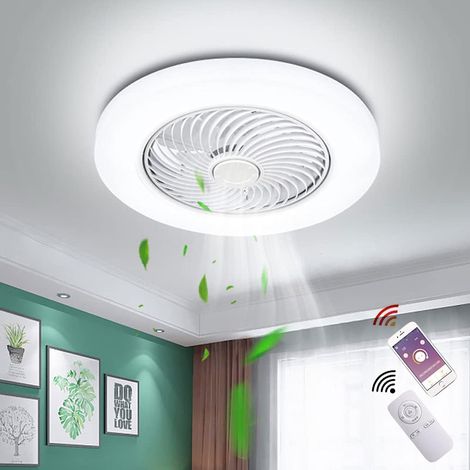 Ventilateur de Plafond Moderne avec Lumière et Télécommande, Blanc, Ø52cm, Pour Chambre, Salon, Salle à Manger, etc. (1/5)