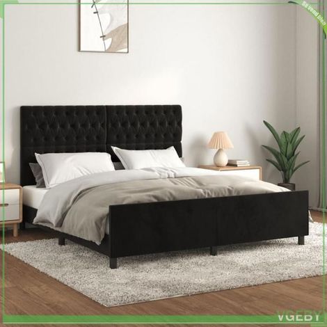Cadre de lit (sans matelas) - 7291712409196 - Velours noir - 180 x 200 cm - Tête de lit réglable (1/5)