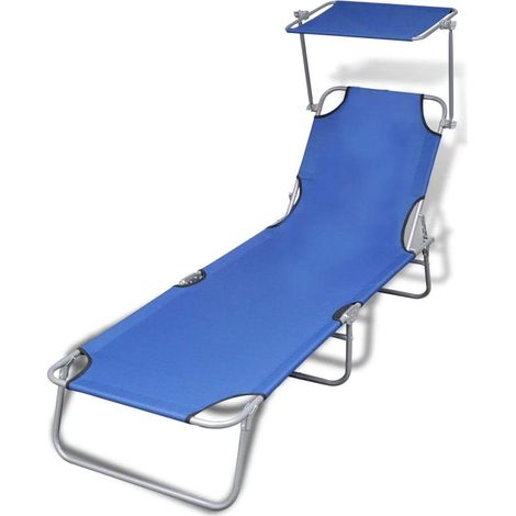 Tumbona plegable con capota acero y tela azul vidaXL (1/2)
