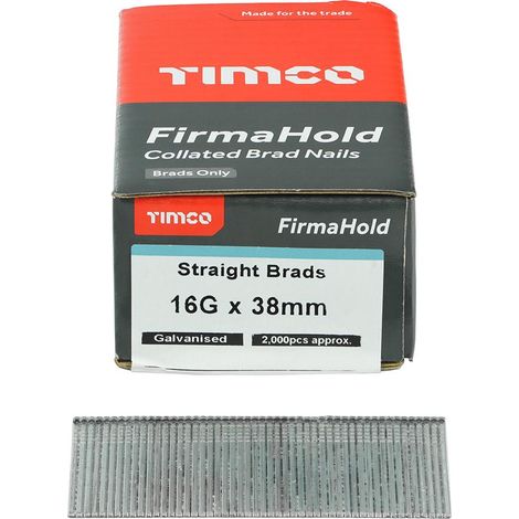 TIMco FirmaHold Straight 16g x 38mm Galv Brad Nail No Gas Qty 2000