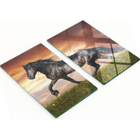 Set Küchenbretter aus gehärtetem Glas mit Pferdemotiv, 2 x 30 x 52 cm (1/5)
