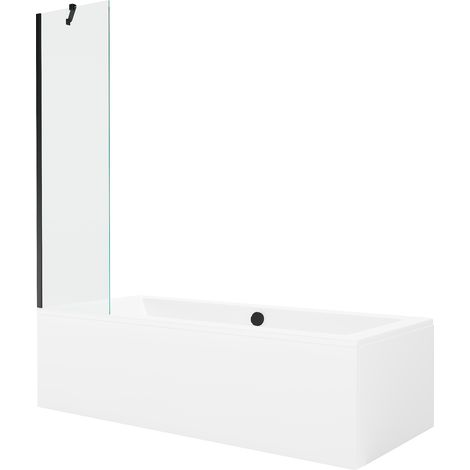 Mexen Cube Rechteckige Badewanne 170 x 80 cm mit Verkleidung und 1-flügeliger Duschwand 50 cm, transparent, schwarz (1/5)