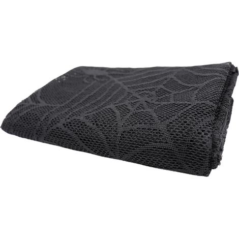 Nappe décorative d'Halloween en dentelle, chemin de table, toile d'araignée noire, 244,5 cm (95,9 pouces). (1/4)
