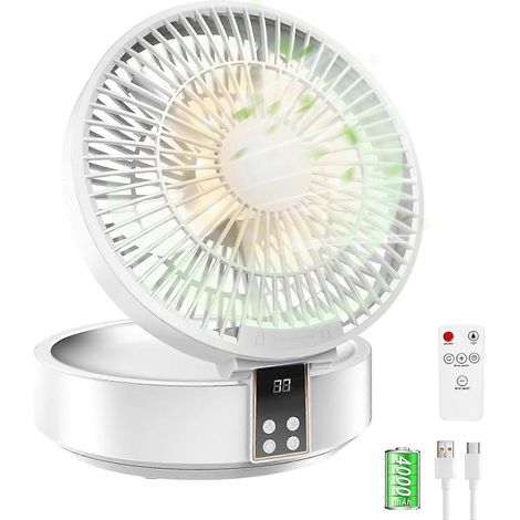 HONORNIC - Ventilateur ultra-puissant et silencieux, ventilateur de table portable, ventilateur de bureau rechargeable USB, batterie 4000 mAh, rotation à 120° (1/5)