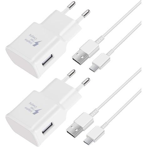 Lot de 2 chargeurs rapides, câble de 1,5 m, compatibles avec Samsung Galaxy S22, S21, S20, S8, S10, S9 Plus, Note 7, 8, 9, 10, A53, LG et HTC. (1/5)