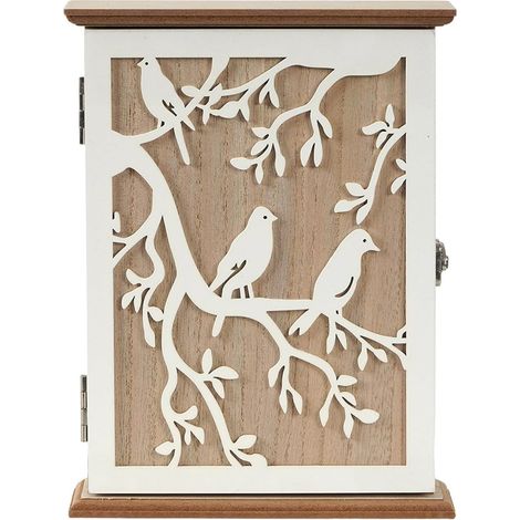 Armoire à Clés Design en Bois, Boite a Clef Bois, Armoire a Clef Murale Decorative, avec 6 Crochets à Clés, De Style Scandinave, pour Ranger Les Clés Et Les Petits Objets, pour Salon, Couloir (1/5)