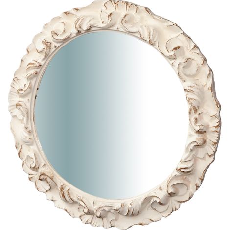 W40xDP3XH40 cm Made in Italy sized wood made antiqued white finish Hanging Wall Mirror (1/5)