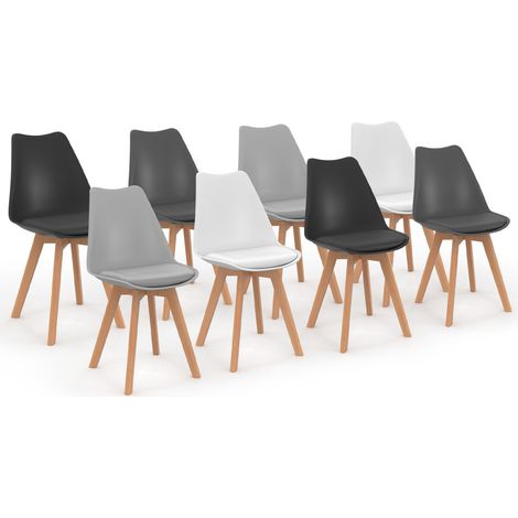 Set di 8 sedie scandinave SARA colore misto bianco x2, grigio chiaro x2, grigio scuro x2, nero x2 (1/5)