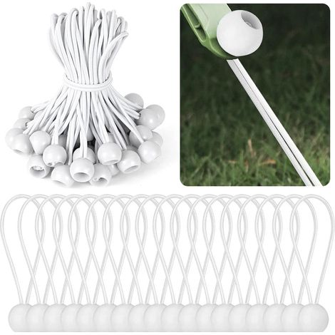 Tendeur Elastique,Tendeur Bache,50 Pièces Blanc Tendeurs en Caoutchouc avec Boule en Plastique,Corde Elastique pour Bache,Tentes,Bâches,Camping (1/5)