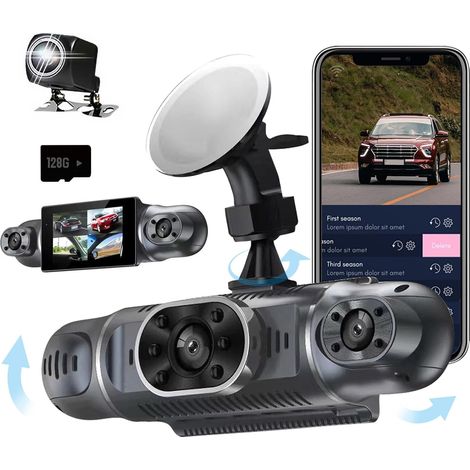 Cámara de salpicadero para coche de 360°, con 4 cámaras de 1080p (frontal, trasera, izquierda y derecha), cámara integrada con WiFi, modo de aparcamiento de 24 horas, visión nocturna y tarjeta de 128 (1/5)