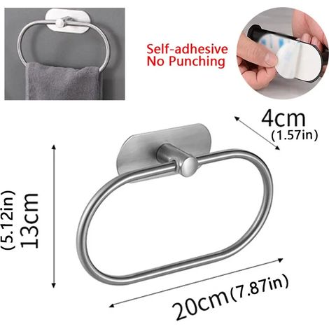 Porte-serviettes argenté en acier inoxydable, porte-serviettes auto-adhésif pour salle de bain, anneau de suspension pour serviettes de toilette, barre de rangement pour cuisine, accessoires de rangem (1/5)
