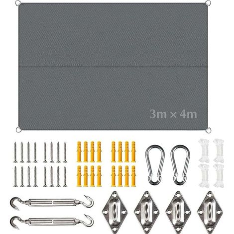 Toile Ombrage Imperméable 3 x 4 m,Voile Ombrage Rectangulaire avec Fixation Toile Ombrage,Offre Une Protection Contre Les UV,pour Patio Être Applicable Jardins, Balcon et pergola (1/5)