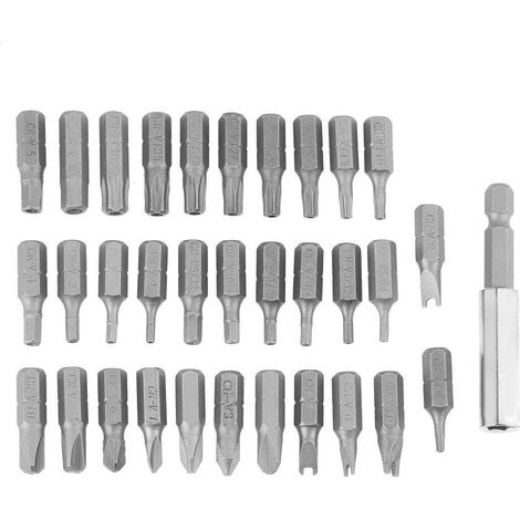 Kit di punte per cacciavite, 33 pezzi punte per cacciavite magnetico multifunzionale antimanomissione a stella/tri-ala/esagonale/punta per chiave inglese con estensione del portapunte (1/4)