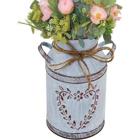 Pots de Fleurs Vase à Fleurs Vintage en Métal Déco Pot à Lait de Style Campagnard, Décoration de Table à Seau à Fleurs Rustique (1/4)