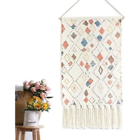 Tapisserie murale en macramé, style bohème chic, en coton bohème, tissée, décoration murale pour chambre, chambre d'enfant, fond B (1/5)