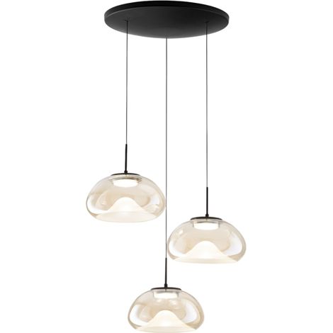 Lampadario Brena Sospens Cognac 3 Luci Stile Moderno Altezza Regolabile (1/4)