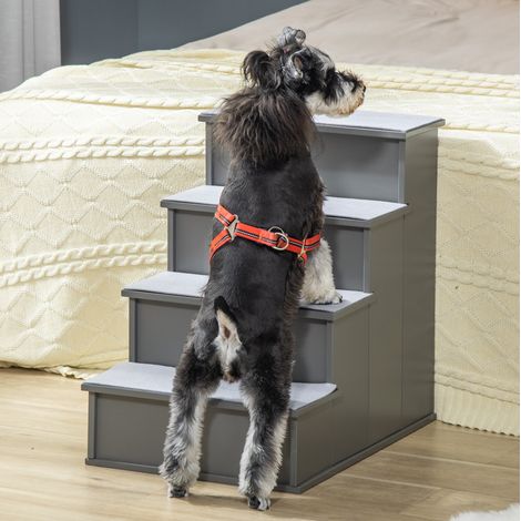 Escalier pour animaux à 4 marches antidérapantes, en bois MDF gris, aide d’accès pour canapé, lit et voiture, jusqu’à 30 kg, 40 x 59 x 54,2 cm  CHICFURN (1/5)