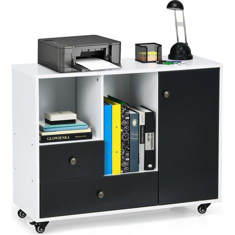 2-Drawer Mobile File Cabinet Rolling Printer Stand w/ 2 Open Storage Compartment (1/5)