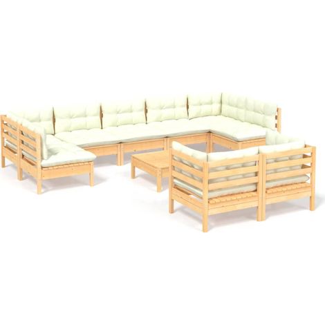 10-tlg. Garten-Lounge-Set mit Creme Kissen Massivholz Kiefer vidaXL (1/5)
