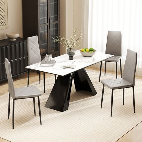Set de 4 Sillas de Comedor Tapizadas de Piel Sintética con Respaldo Alto y Patas de Metal 41x50x97 cm Gris (1/5)
