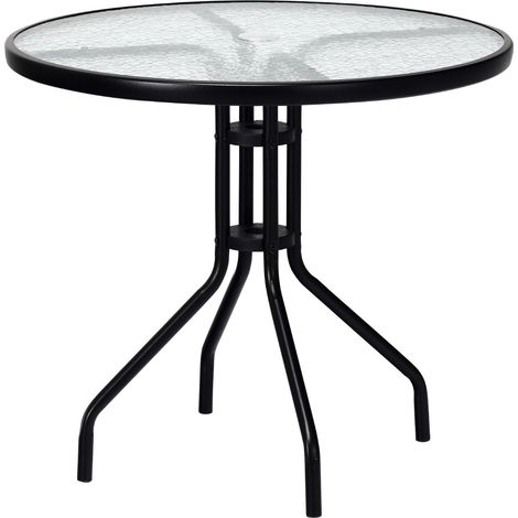 Tavolo patio 70cm piano vetro temperato gambe metallo foro ombrellone Tavolino rotondo caffè (1/4)