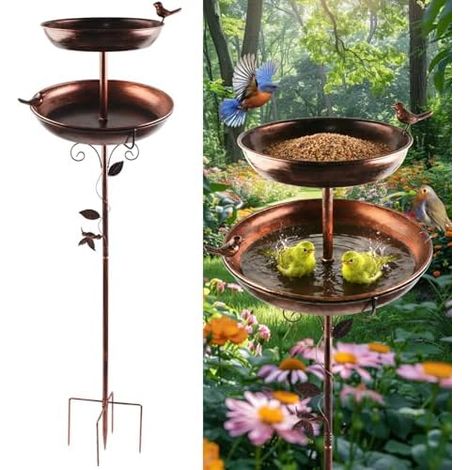 117 cm großes Vogelbad aus Metall für Garten, Vintage-Futterspender für kleine Vögel und Blätter, stabiler Ständer und einfache Montage für Garten, Terrasse und Hof (1/5)