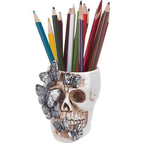 Organisateur de Bureau Crâne Gothique – Pot à Crayons, Pinceaux Maquillage (1/5)