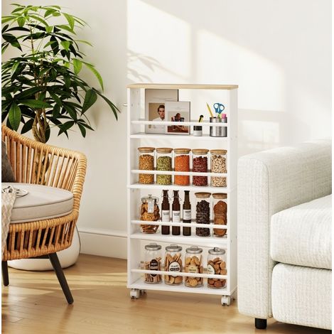 Meuble de rangement étroit à roulettes 45 x 15 x 91 cm, 4 niveaux, coloris naturel DESVIAE (1/5)