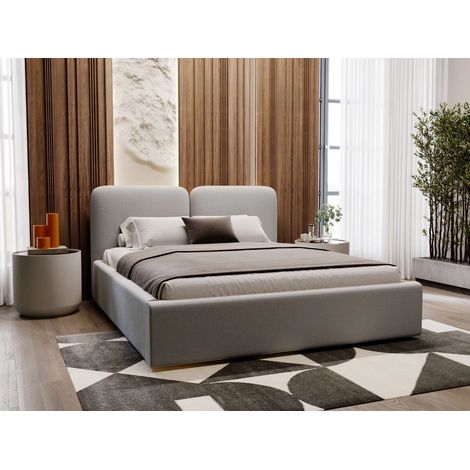 Lit rembourré avec rangement 200x200 velours gris clair Palermo (1/5)