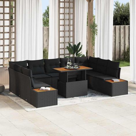 Conjunto de sofá de jardín 10 pcs Negro Poliratán vidaXL (1/5)