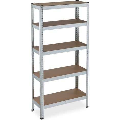 Étagère charge lourde galvanisée en lot de 2, capacité 875 kg, 150x75x30 cm, 5 niveaux, à clipser, acier, cave, argenté (1/5)