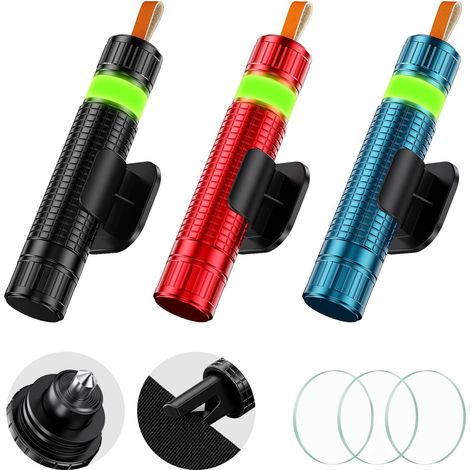 Rompeventanas y cortador de cinturones de seguridad 2 en 1, martillo de carburo de tungsteno, con diseño luminoso y antideslizante (juego de 3 piezas) (1/4)